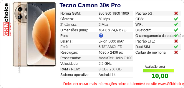 Tecno Camon 30s Pro Especificações técnicas do telemóvel Tecno Camon 30s Pro Especificações técnicas do telemóvel