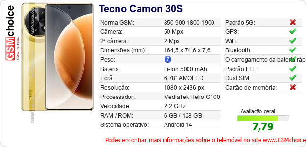 Tecno Camon 30S Especificações técnicas do telemóvel 