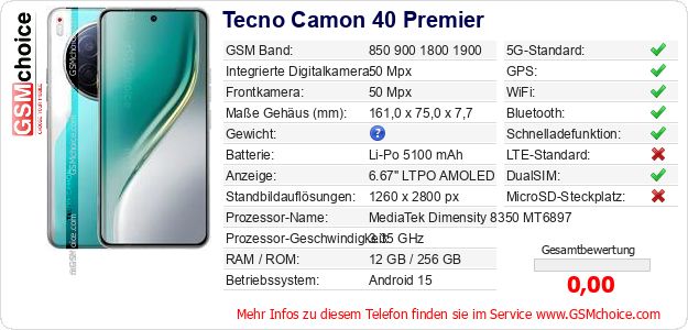 Tecno Camon 40 Premier technische Daten Tecno Camon 40 Premier technische Daten