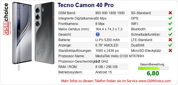 Tecno Camon 40 Pro technische Daten Tecno Camon 40 Pro technische Daten