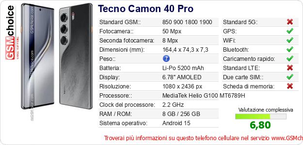 Tecno Camon 40 Pro Dati tecnici di telefono cellulare Tecno Camon 40 Pro Dati tecnici di telefono cellulare
