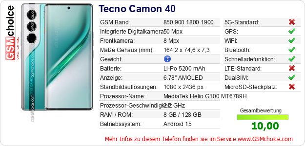 Tecno Camon 40 technische Daten Tecno Camon 40 technische Daten
