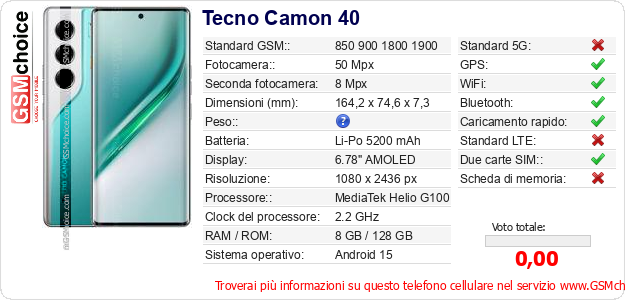 Tecno Camon 40 Dati tecnici di telefono cellulare Tecno Camon 40 Dati tecnici di telefono cellulare