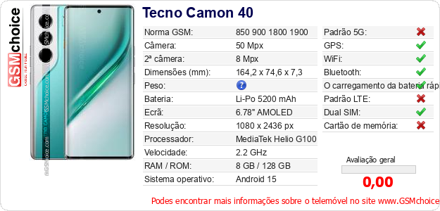 Tecno Camon 40 Especificações técnicas do telemóvel 