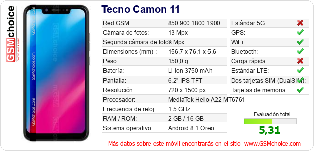 Tecno Camon 11 Datos técnicos del móvil Tecno Camon 11 Datos técnicos del móvil