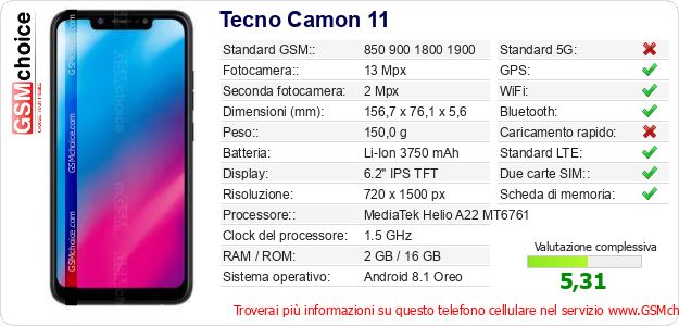 Tecno Camon 11 Dati tecnici di telefono cellulare Tecno Camon 11 Dati tecnici di telefono cellulare