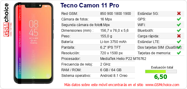 Tecno Camon 11 Pro Datos técnicos del móvil 