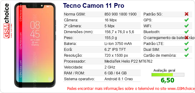 Tecno Camon 11 Pro Especificações técnicas do telemóvel 