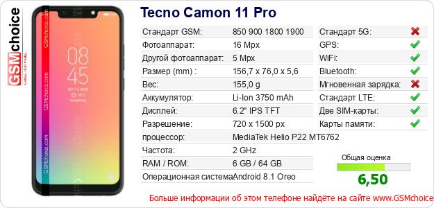 Tecno Camon 11 Pro Технические данные телефона Tecno Camon 11 Pro Технические данные телефона