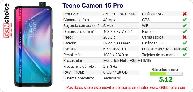 Tecno Camon 15 Pro Datos técnicos del móvil Tecno Camon 15 Pro Datos técnicos del móvil