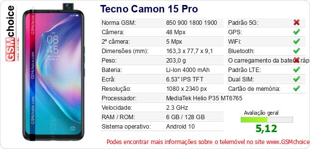 Tecno Camon 15 Pro Especificações técnicas do telemóvel Tecno Camon 15 Pro Especificações técnicas do telemóvel
