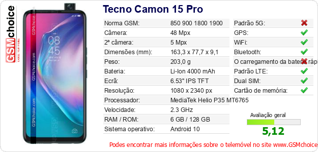 Tecno Camon 15 Pro Especificações técnicas do telemóvel 