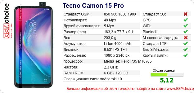 Tecno Camon 15 Pro Технические данные телефона Tecno Camon 15 Pro Технические данные телефона
