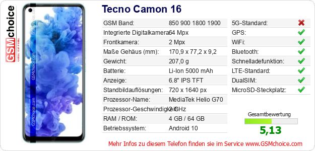 Tecno Camon 16 technische Daten Tecno Camon 16 technische Daten