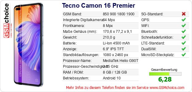 Tecno Camon 16 Premier technische Daten Tecno Camon 16 Premier technische Daten