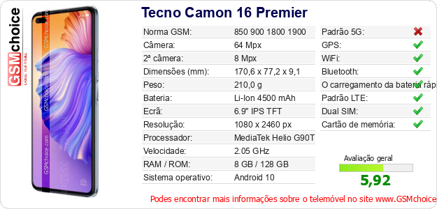 Tecno Camon 16 Premier Especificações técnicas do telemóvel 
