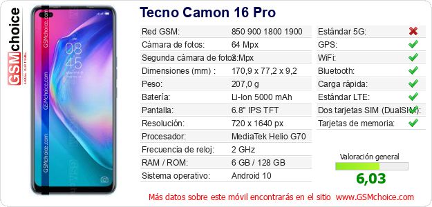 Tecno Camon 16 Pro Datos técnicos del móvil Tecno Camon 16 Pro Datos técnicos del móvil