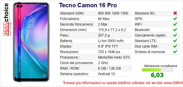 Tecno Camon 16 Pro Dati tecnici di telefono cellulare Tecno Camon 16 Pro Dati tecnici di telefono cellulare