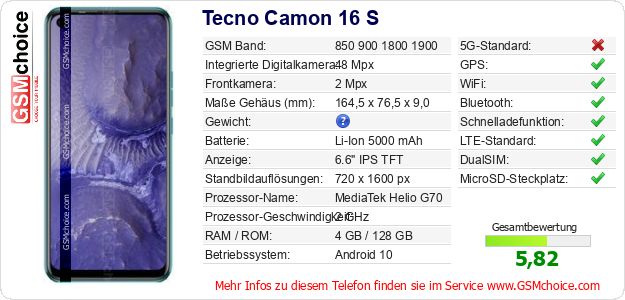 Tecno Camon 16 S technische Daten Tecno Camon 16 S technische Daten