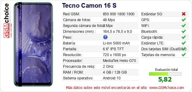Tecno Camon 16 S Datos técnicos del móvil Tecno Camon 16 S Datos técnicos del móvil