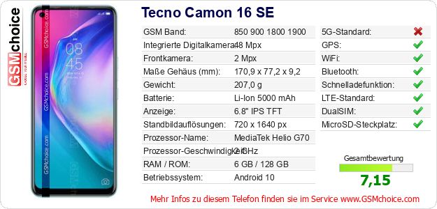 Tecno Camon 16 SE technische Daten Tecno Camon 16 SE technische Daten