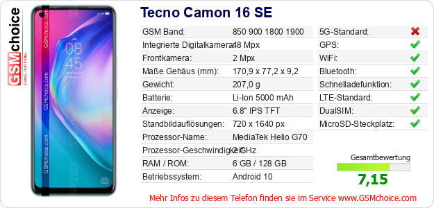 Tecno Camon 16 SE technische Daten Tecno Camon 16 SE technische Daten
