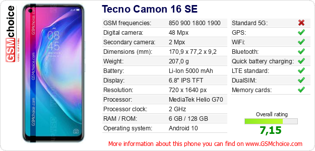 Tecno Camon 16 SE technical specifications Tecno Camon 16 SE technical specifications