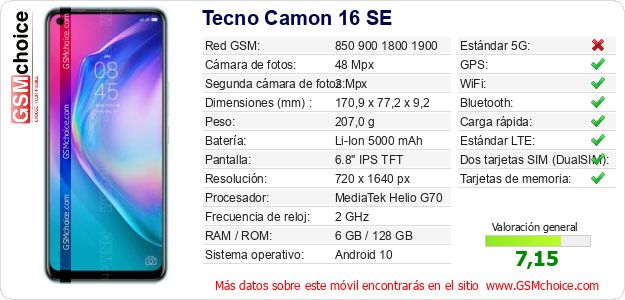 Tecno Camon 16 SE Datos técnicos del móvil Tecno Camon 16 SE Datos técnicos del móvil