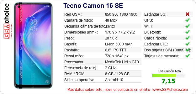 Tecno Camon 16 SE Datos técnicos del móvil Tecno Camon 16 SE Datos técnicos del móvil