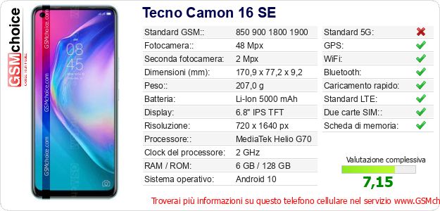 Tecno Camon 16 SE Dati tecnici di telefono cellulare 