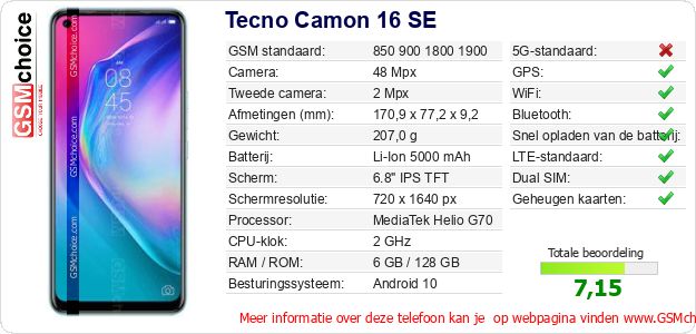 Tecno Camon 16 SE Technische gegevens 