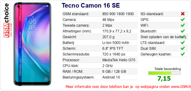 Tecno Camon 16 SE Technische gegevens 