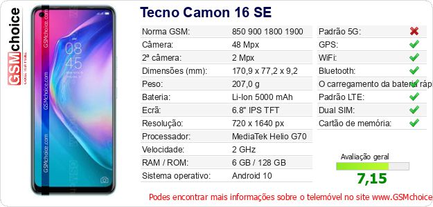 Tecno Camon 16 SE Especificações técnicas do telemóvel 