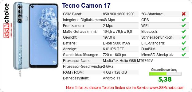 Tecno Camon 17 technische Daten Tecno Camon 17 technische Daten