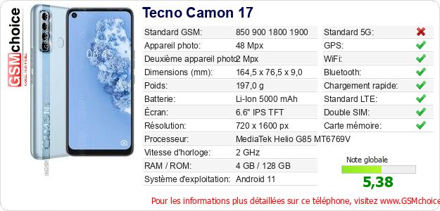 Tecno Camon 17 Fiche technique