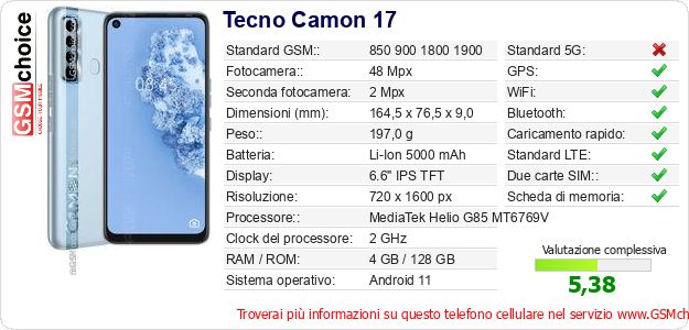 Tecno Camon 17 Dati tecnici di telefono cellulare Tecno Camon 17 Dati tecnici di telefono cellulare