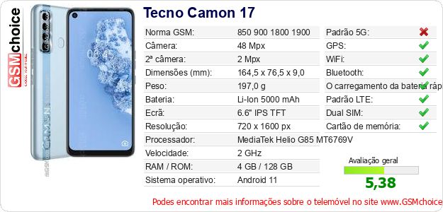 Tecno Camon 17 Especificações técnicas do telemóvel Tecno Camon 17 Especificações técnicas do telemóvel