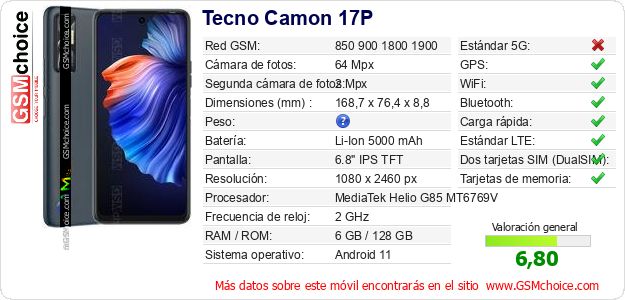 Tecno Camon 17P Datos técnicos del móvil Tecno Camon 17P Datos técnicos del móvil