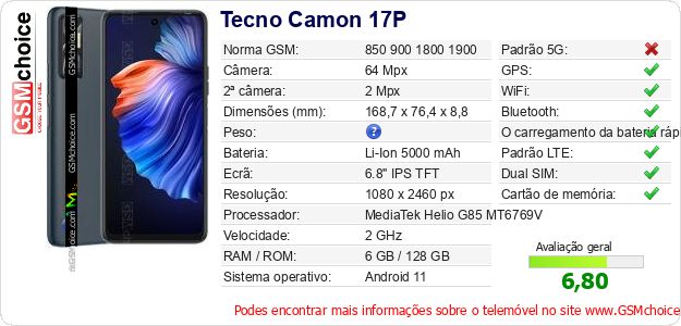 Tecno Camon 17P Especificações técnicas do telemóvel Tecno Camon 17P Especificações técnicas do telemóvel