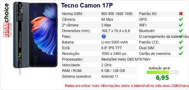 Tecno Camon 17P Especificações técnicas do telemóvel 
