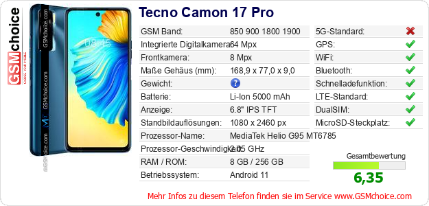 Tecno Camon 17 Pro technische Daten Tecno Camon 17 Pro technische Daten