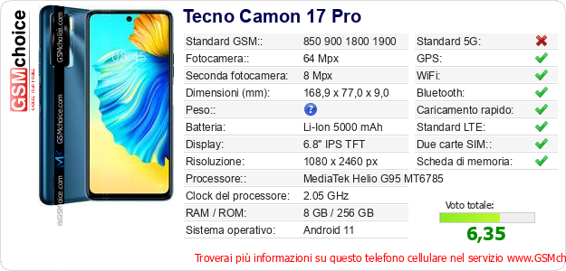Tecno Camon 17 Pro Dati tecnici di telefono cellulare Tecno Camon 17 Pro Dati tecnici di telefono cellulare