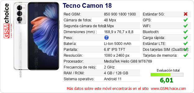 Tecno Camon 18 Datos técnicos del móvil Tecno Camon 18 Datos técnicos del móvil
