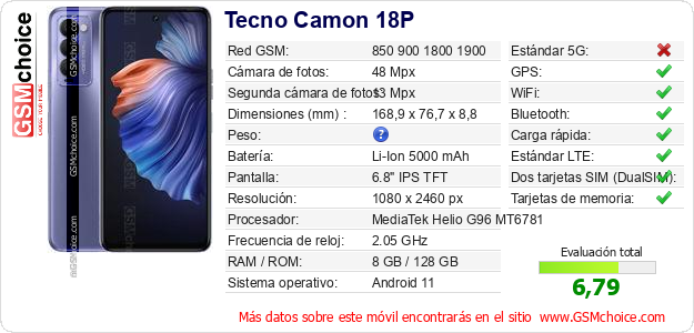 Tecno Camon 18P Datos técnicos del móvil 