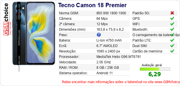 Tecno Camon 18 Premier Especificações técnicas do telemóvel 