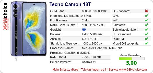 Tecno Camon 18T technische Daten Tecno Camon 18T technische Daten