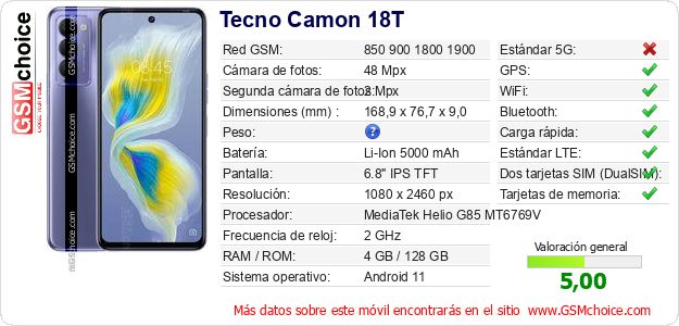 Tecno Camon 18T Datos técnicos del móvil 