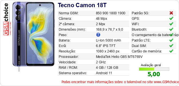 Tecno Camon 18T Especificações técnicas do telemóvel Tecno Camon 18T Especificações técnicas do telemóvel