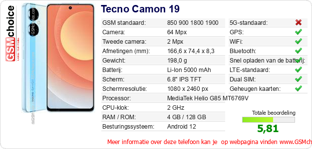 Tecno Camon 19 Technische gegevens 