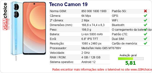 Tecno Camon 19 Especificações técnicas do telemóvel Tecno Camon 19 Especificações técnicas do telemóvel